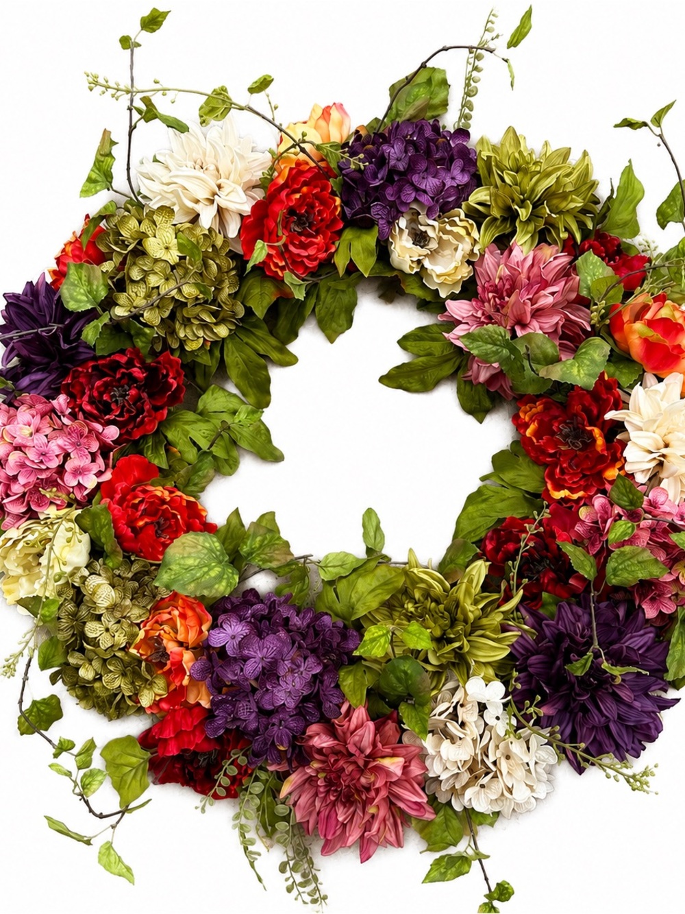 Handmade Large Fall Floral Wreath – Hydrangeas, Mums & Autumn Greenery